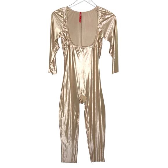 Spanx XL Suit Your Fancy Open Bust 3/4 Sleeve Catsuit Womens Champagne - Picture 1 of 11